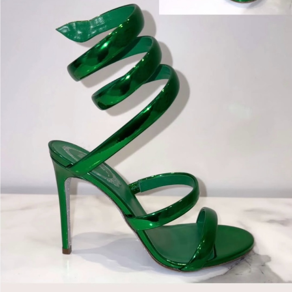 Rene Caovilla Green Strappy High Heel Sandals